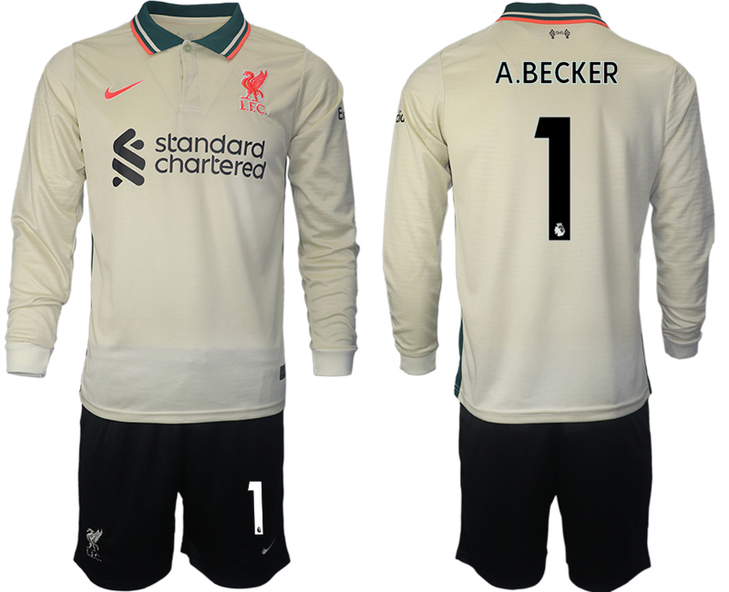 Men 2021-2022 Club Liverpool away cream Long Sleeve #1 Soccer Jersey